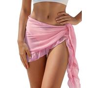 JFAN Sarongs for Women Beachwear Cover Ups Solid Ruffled Colour Bikini Beach Scarf Swimsuit Chiffon Pareo Swimsuit Wrap Skirt,A-Pink