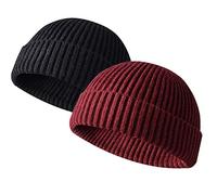 JFAN Trawler Winter Beanie Hat Baseball Cap Roll up Edge Skullcap Fisherman Beanie Unisex Cuffed Short Knit Fisherman Beanie Winter Hats-Z-Black Light Red