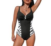 JFAN Women Swimsuit One Piece Swimming Costumes V Neck Tummy Control Swimwear Ruched Patchwork Floral Print Bathing Suit Black Zebra M