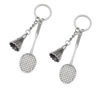 JFangZHZH 2 pcs Badminton Racket with Shuttlecock Keychain,Mini Sports Keyrings,Metal Badminton Keychain,Pendant Gift Key Chain Ring,Gift for Sports People and Friends,for Men Women