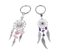 JFangZHZH 2 pcs Dream Catcher Keyrings Key Chains,Crystal Vintage Feather Dream Catcher Keychains,Twelve Constellations Key Ring,Car Keyring,Birthday Gifts for Women Men