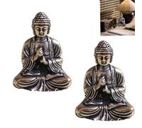 JFangZHZH 2 PCS Mini Copper Alloy Buddha Statue,Sitting Figurine,Buddha Statues Zen Garden,Miniature Decorative Statue,Ideal Garden Accessories,for Hotel Office Living Room Meditating