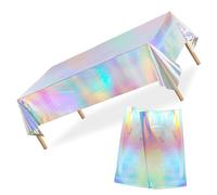 JFangZHZH 2 Pcs Rainbow Tablecloth,137 x 274 cm,Iridescent Table Cloth Party,Table Cloths Foil Table Cover,Laser Shiny Rectangle Party Table Decorations Foil Covers,for Birthday Wedding Christmas