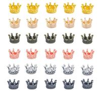 JFangZHZH 30 Pcs Crown Spacer Beads,6 Styles Metal Vintage Mini Crown Large Hole Crown Beads Charm Kit,for DIY Gift Craft Decor