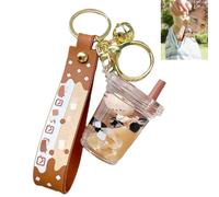 JFangZHZH Milk Tea Keychain,Acrylic Cartoon Animal Bear Keychain,Creative with Lid Milk Tea Cup,Cute Floating Bear Key Ring,Couple Keyring,for Car Key,Bag,Key Pendants Accessories DIY