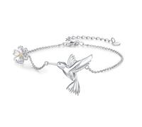 JFASHOP 925 Silver Women's Hummingbird and Flower Design Pendant for Mother's Day, Valentine's Day, Birthday, Beautiful Gift for Girlfriend, Mother, Wife