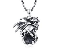 JFASHOP Dragon Neckalce 925 Sterling Silver Dragon Pendant Necklace Gothic Retro Fist Scale Stone Oxidized Retro Vintage Goth Punk Cool Dragon Jewelry for Men Women Girls Boys