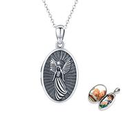 JFASHOP Guardian Angel Medallion Chain 925 Sterling Silver Maria Photo Pendant Jesus Amulet Personalized Necklace To Open For Pictures Photo, For Family Ladies Men Girls