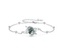 JFASHOP Moonstone Bracelet 925 Sterling Silver Filigree Turquoise Malachite Bracelet Adjustable Bracelet Ladies Round Jewelry Girls Bracelet for Kids Women Girlfriend Mother's Day Gifts, Eine