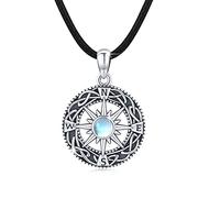 JFASHOP Moonstone Necklace 925 Sterling Silver Compass Pendant Men Amulet Celtic Knot Compass Necklace Compass Jewellery Valentines Gifts for Men Women Girls