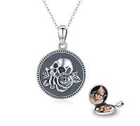 JFASHOP Skull Locket Necklace for Men 925 Sterling Silver Amulet Photo Locket Necklaces Skull Pendant Skull Punk Skull Jewellery Gifts Valentines for Women Girls Children