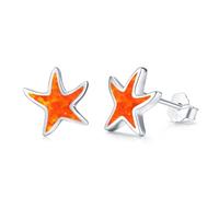 JFASHOP Starfish Earrings for Women, 925 Sterling Silver, Turquoise Stud Earrings, Hypoallergenic, Animal Beach Jewelry, Mother's Day Gift, Valentine's Day for Girls, Extra, Silver, Opal