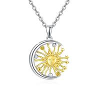 JFASHOP Sun Moon Star Necklace S925 Sterling Silver Sunburst and Moon Pendant Necklace Jewellery for Christmas Birthday Gift
