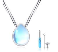 JFASHOP Urn Necklace for Ashes, 925 Sterling Silver, Opal Necklace, Reminder, Cremation, Medallion, Pendant, Ash Keepsake Gift, 16 mm, Silver, Moonstone