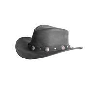 Jfasto Leather Leather Hat Cowboy Western Style, Shapeable Brim, Buffalo Coin, Hat for Men & Women, Genuine Leather - XL - Black