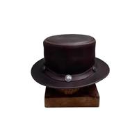 Jfasto Men's Leather Retro Steampunk Top Hat - Victorian Style Rocker Fancy Dress Hat (UK, Alpha, L, Brown)