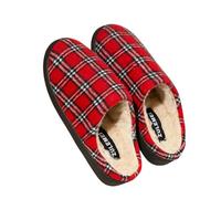 JFBAODAN Slippers Men's Striped Warm House Non-slip Plaid Cotton Mops Couples Winter Soft Indoor Bedroom Shoes-red-46-47