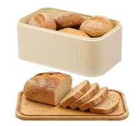 JFBLSD Bread Bin with Bamboo Cutting Board Lid, Metal Airtight Bread Box for Kitchen Counter, 30.5×18.5×12.5cm Breads Storage Container for Homemade Breads, Toast, Bagel, Donut and Cookies(White)