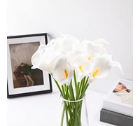 JFBUCF 12 Pcs Artificial Calla Lily Flowers, 35cm Real Touch Calla Lilies Wedding Bouquet Arum Lily Flower Arrangement for Home Office Table Decor, White
