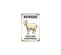 JFCHBVEF Funny Metal Tin Sign Goat Beware Goat Shit Everywhere Shop Farm Ranch Cafe Garage Home Decor Outdoor Indoor Wall Panel Retro Vintage Poster 8x12 Inch