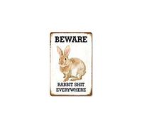 JFCHBVEF Funny Metal Tin Sign Rabbit Beware Rabbit Shit Everywhere Shop Farm Cafe Garage Home Decor Outdoor Indoor Wall Panel Retro Vintage Poster 8x12 Inch