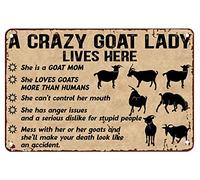 JFCHBVEF Metal Wall Decor - 'A Crazy Goat Lady Lives Here' Halloween Sign - Vintage Rustic Home Decor for Living Room - Aluminum Tin Wall Art Poster 8x12 Inch