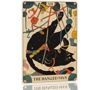 JFCHBVEF Vintage Black Cat Metal Tin Sign - The Hanged Man, Magic Tarot Card Sign Poster Wall Art Decor for Bathroom Office Dorm Cafe Bar Gift for Cat Lovers 8x12 Inch