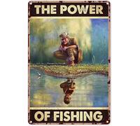 JFCHBVEF Vintage Fishing Metal Plaque Poster The Power Of Fishing,Retro Metal Tin Sign Plaque Wall Decor Gift For Bathroom Restaurant Farm Bedroom Cafe School 12x8 Inch