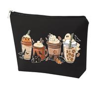 JFEHBFL Halloween Makeup Bag, Horror Coffee Cosmetic Bag, Travel Essentials Zipper Cosmetic Pouch, Spooky Gifts Makeup Pouch for Women, Goth Make Up Bag for Horror Movie Fan