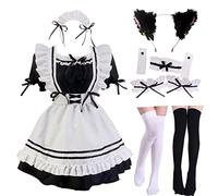 JFFLYIT Japanese Anime Cosplay Maid Outfit Dress Japanese Maid Outfit Set Cute Halloween Makeup Cosplay Costume