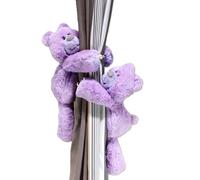 JFGCTYHXY Curtain ties, 2PCS Purple Bear, Soft Fluffy Cute Cartoon Holder Straps with Elastic Button