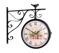 JFGCTYHXY Double-sided wall clock, Iron Retro Antique Metal Mounted Clock for Outdoor Decorative Art Decor Home Office Kitchen Bedroom