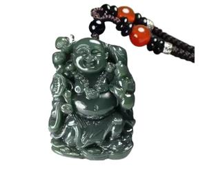 JFGCTYHXY jadeite necklace, Hand carved Lucky Happy laughter maitreya Buddha Necklace pendant Hand-Carved Luck Amulet(A 43 * 30mm)