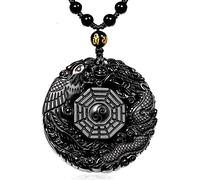 JFGCTYHXY jadeite necklace, Natural Obsidian Dragon Phoenix the Eight Trigrams Pendant Amulet Peace Mascot(A)