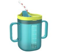 JFGLORIX Spill Proof Sippy Cups for Seniors & Adults -10.2oz(300ml) Non-Spill Cups with 2 Handles & Straw Lid, Elderly Drinking Cups for Patients, Disabled, Pregnant Women, Dishwasher Safe (Blue)