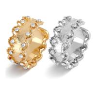 JFJXLM 2Pcs Cubic Zirconia Rings for Women Sparkly Open Ring Dainty Adjustable Knuckle Finger Ring Statement Promise Rings Lace Trim Design Fashion Minimalist Jewelry for Party Daily Use Gift