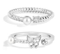 JFJXLM 2Pcs Open Ring for Women Cubic Zirconia Sparkly Butterfly Rings Dainty Stackable Index Finger Ring Adjustable silvery Statement Rings Trendy Minimalist Jewelry for Party Daily Use Gift