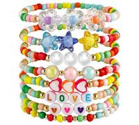 JFJXLM 8Pcs Friendship Bracelets for Women Preppy Multilayer Bohemia Beads Stretch Bracelet Colorful Flower Love Charms Bracelets Stackable Adjustable Bracelet Fashion Christmas Birthday Jewelry Gifts
