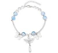 JFJXLM Blue Beaded Bracelets for Women Dainty Crystal Beads Bracelet Elegant Chic Butterfly Tassel Link Bracelets Sweet Adjustable Chain Bracelet Fashion Trendy Christmas Birthday Jewelry Gifts