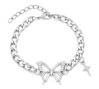 JFJXLM Butterfly Bracelet for Women Men Cool Cuban Butterfly Silver Link Bracelets Dainty Star Charm Bracelet Chic Minimalist Adjustable Chain Bracelets Fashion Jewelry Christmas Birthday Gifts