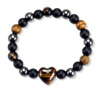 JFJXLM Tiger Eye Bracelet for Women Men Vintage Heart Stone Stretch Bracelets Dainty Handmade Round Beaded Adjustable Bracelet Cool Elastic Bracelets Fashion Trendy Christmas Birthday Jewelry Gifts