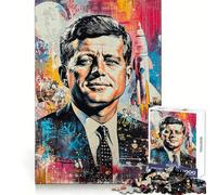 JFK Space Race Painting 1000 Piece Jigsaw Puzzle for Teenagers DIY Fun Clear Tone Pattern Assemble Night Fun (38x52cm)