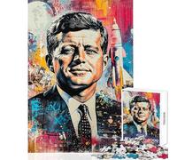 JFK Space Race Painting 1000 Piece Jigsaw Puzzles for Adults Improve Overall Mental Performance Mindful Soothing Leisure Game (38x52cm)
