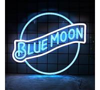 JFLLamp Blue Moon Neon Signs for Wall Decor Neon Lights for Bedroom Led Signs Suitable for Man Cave Bar Pub Restaurant Christmas Birthday Party Gift 5V Usb Power, 14 * 12.2 Inch(Azure+White)