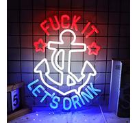 JFLLamp FUNK IT LET'S DRINK Neon Signs for Wall Decor Anchor Decor Neon Lights for Bedroom Led Signs Suitable for Man Cave Beer Bar Pub Restaurant Christmas 5V Usb Power, 14.5*16 Inch(Red+White+Blue)
