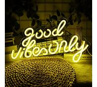 JFLLamp Good Vibes Only Neon Signs for Wall Decor Neon Lights Led Signs Suitable for Living Beer Bar Game Room Hotel Birthday Party Restaurant Christmas Unique Gift for Lover, 16.5 * 10 Inch(Yellow)
