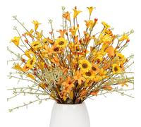 J'FLORU Fall Flower Decorations 12 Pack Autumn Floral Picks Artificial Forsythia Flowers with Orange Daisies for Floral Arrangements Harvest Festival Thanksgiving Day Decor