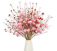 J'FLORU Valentine's Day Gifts Valentines Day Decorations 24 Pack Pink Heart Shaped Berry Picks with Red Berries for Valentines Day Wedding Candlelight Dinner Anniversary