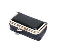 JFNKLFG Elegant Portable Kiss Lock Coin Purse Pouch Solid Color Leather Jewelry Bag Classic Anti-Lost Small Item Storage(Black)