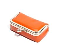 JFNKLFG Elegant Portable Kiss Lock Coin Purse Pouch Solid Color Leather Jewelry Bag Classic Anti-Lost Small Item Storage(Orange)